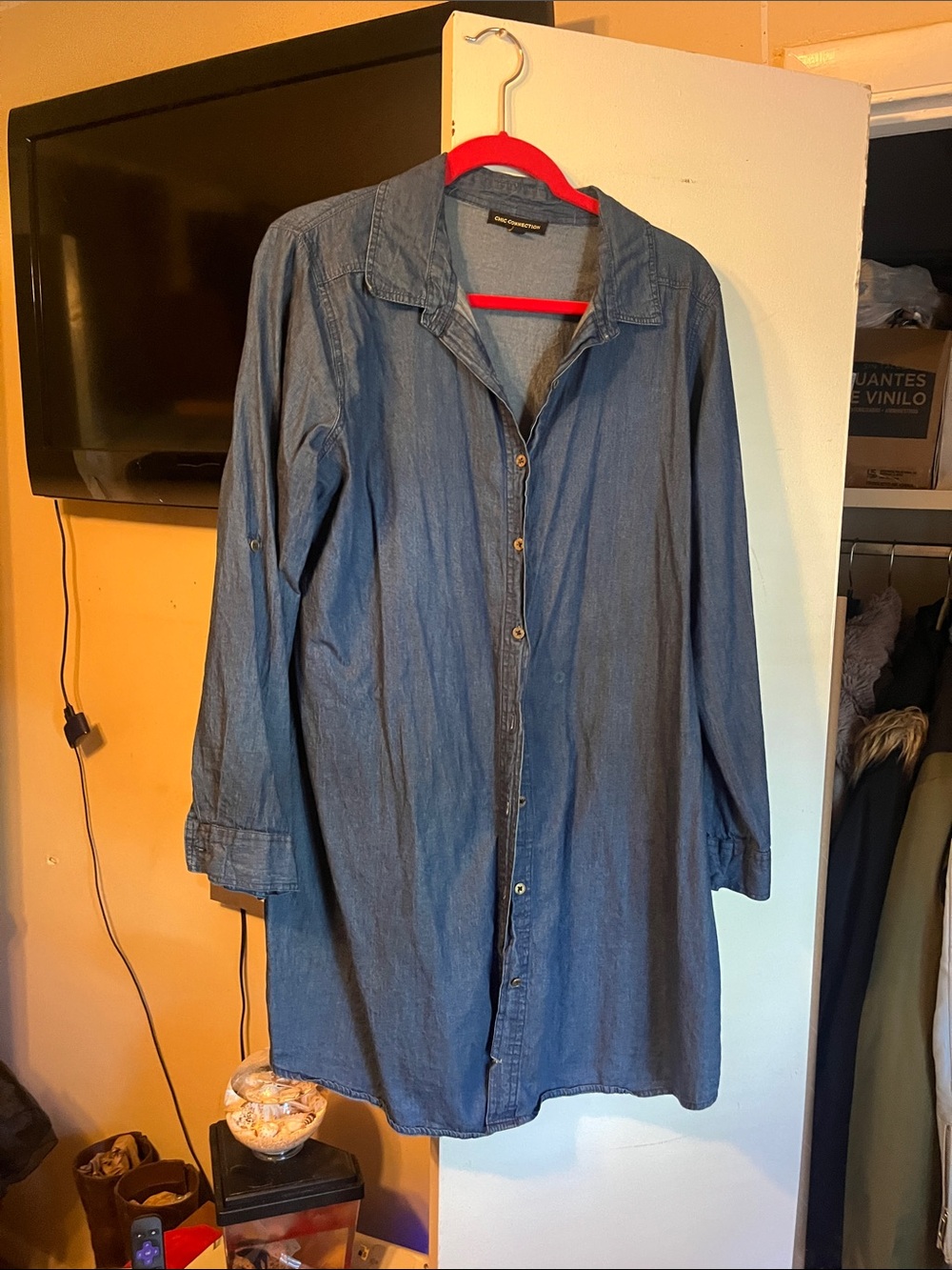 Lightweight Blue Denim Button-Front Tunic Jacket